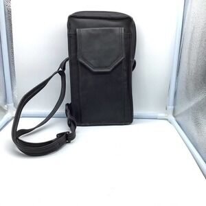 BRAND black leather travel bag w/adjustable strap